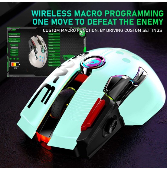 Wired/Wireless Gaming Mouse Up to 12000 DPI,Rechargeable Mouse with 1000mAh Battery,Type-C,Chroma RGB,9 Programmable Buttons+Rapid Fire,Joystick Ultralight Honeycomb Shell for PC Gamer(Mlik Tea White)